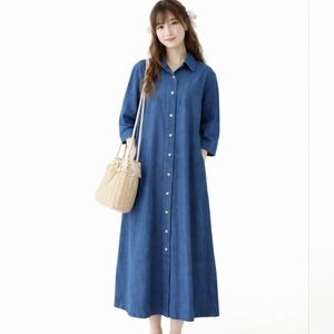 Vintage Talbots 14 L maxi button front jean denim dress festival boho cottage